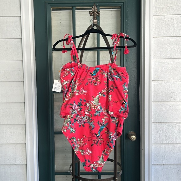 Johnny Was Red Floral One Piece Swimsuit - Picture 2 of 6